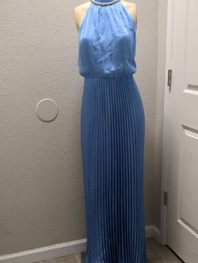 BCBGMaxAzria Halter Pleated Maxi Dress in Sky Blue